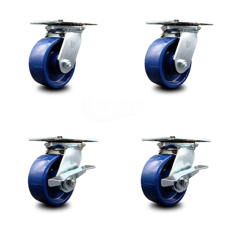 Service Caster 5 Inch Solid Poly Swivel Caster Set with Roller Bearings 2 Brakes SCC-35S520-SPUR-2-SLB-2